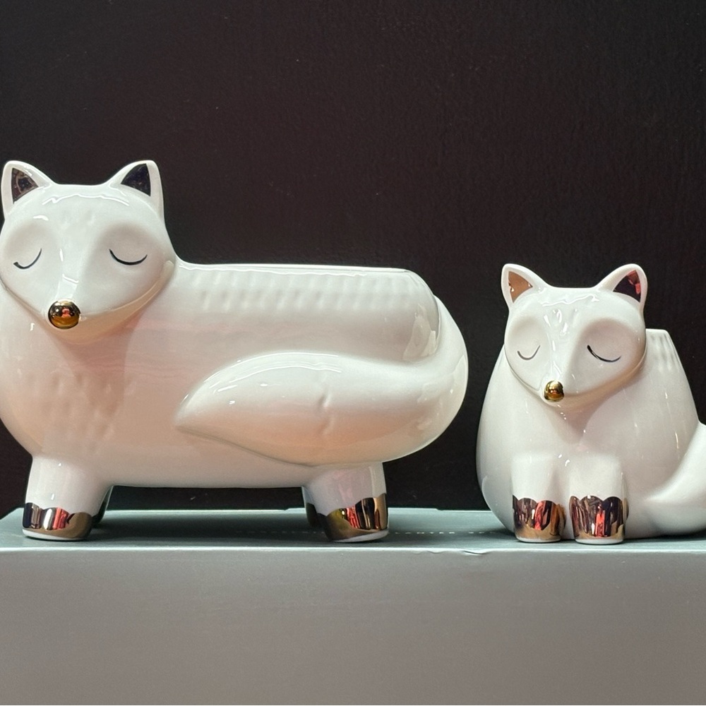 kikki.K Gray Porcelain fox Planters, two pieces
